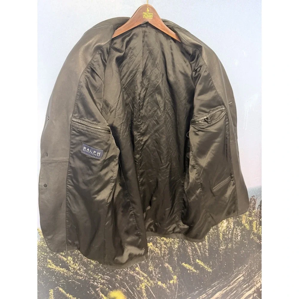 RARE Vintage RALPH Ralph Lauren Black Leather Blazer‎ Quiet Luxury Minimalist